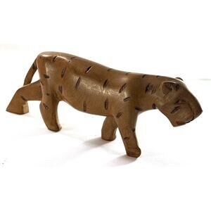 Vintage Besmo Wood Leopard Figurine Hand Carved In Kenya